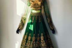 edles grünes henna-kleid an einer schaufensterpuppe auf weißem hintergrund Job ID: 07bfb7a1-5b21-46be-8269-be72d5c4250b