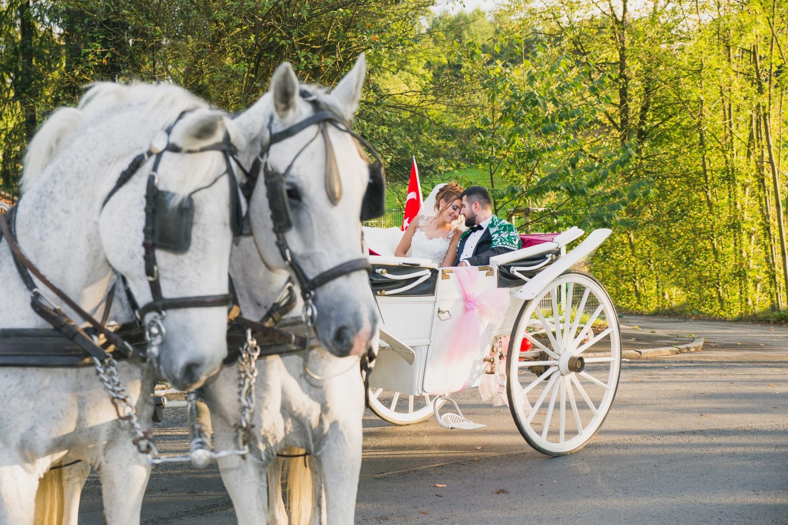 türkischer fotograf hochzeitsfotograf fotografiert türkisches brautpaar auf pferdekutsche in werdohl cici saray gelin ve damat payton dügün fotografcisi